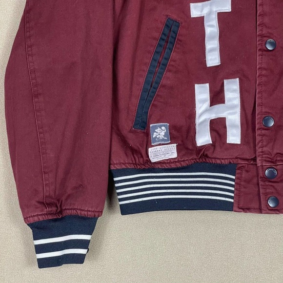 10 Deep Jacket Adult Medium Red Bomber Snap Logo Pockets Mens - Picture 3 of 13